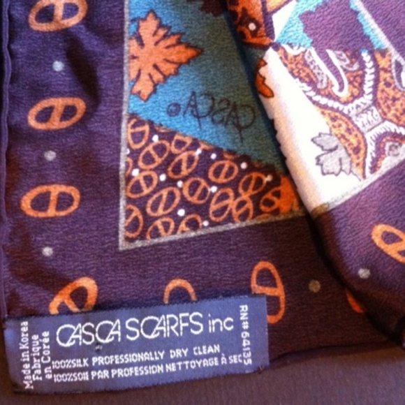 Casca Magid Silk Diamond Scarf Brown Orange Teal - Picture 4 of 8